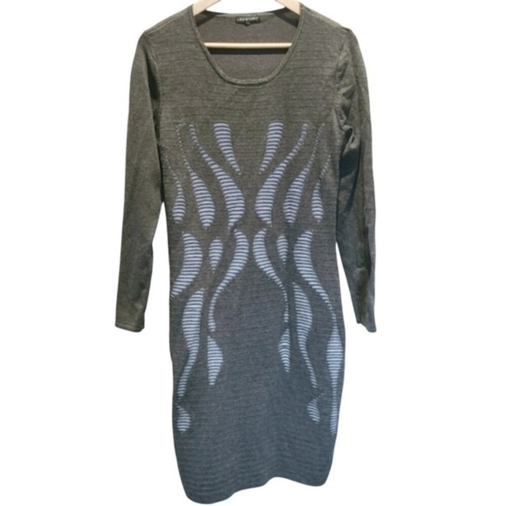 Leo & Ugo‎ Gray Slashed Knit Bodycon Long Sleeve Sweater Dress